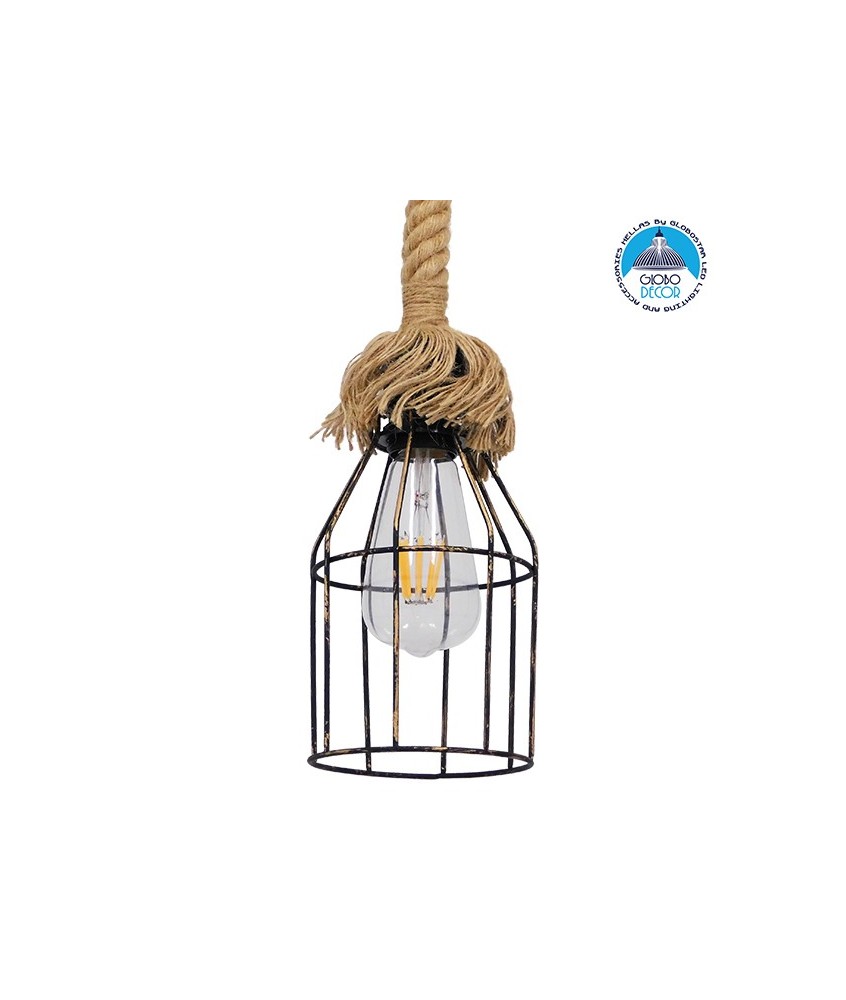 GLOBOSTAR® LAICO 01129 Vintage Κρεμαστό Φωτιστικό Οροφής με Ντουί 1 x E27 AC 220-240V IP20 - Μπρούτζινο & Μπεζ - Μ12 x Π12 x Υ100cm